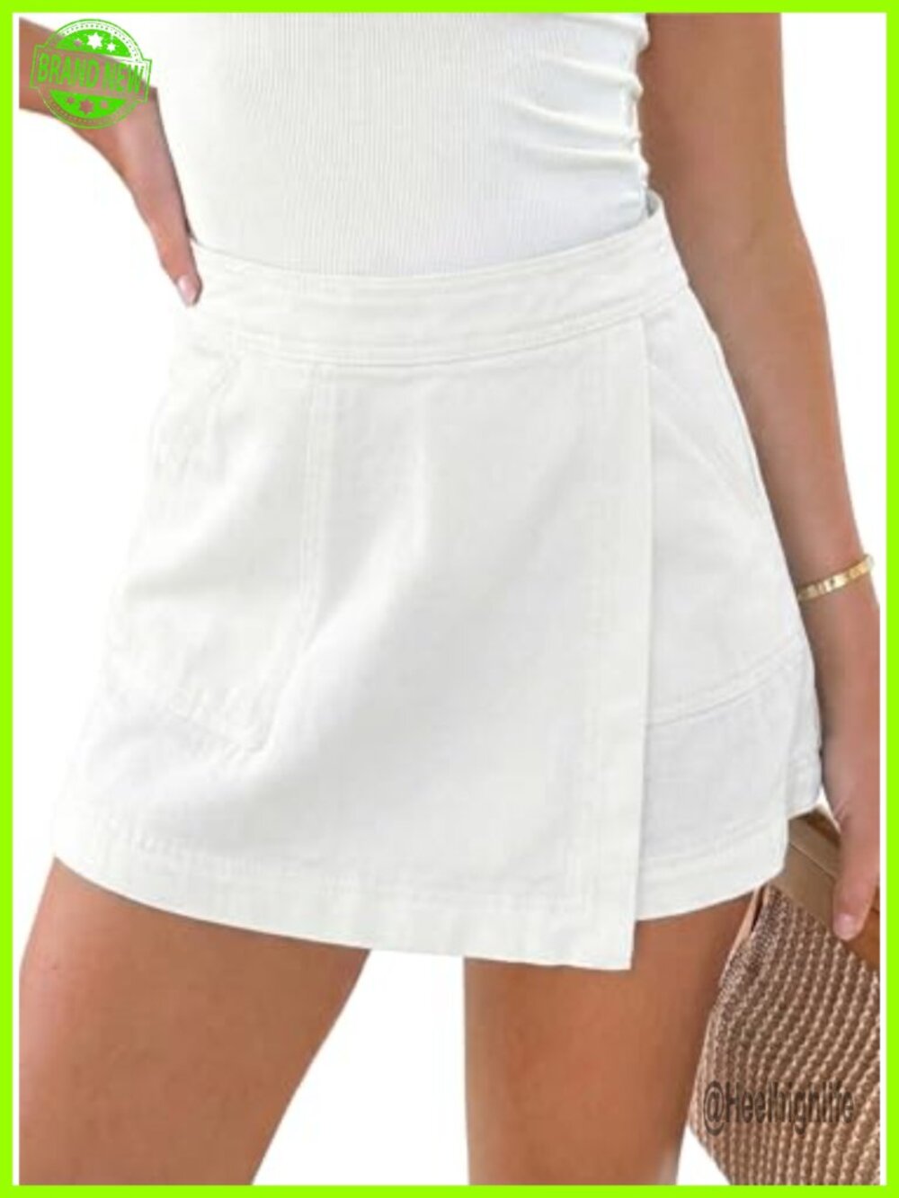 Sidefeel Women's High Waisted Stretchy Denim Skort Mini Jean Shorts